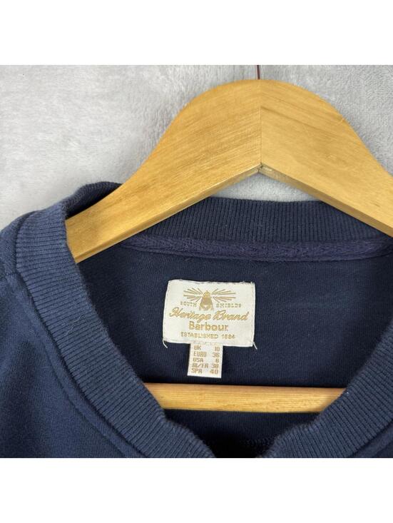 Barbour Heritage Brand Crewneck Sweatshirt Embroidered Birds Navy Women 6 Casual - Picture 3 of 9